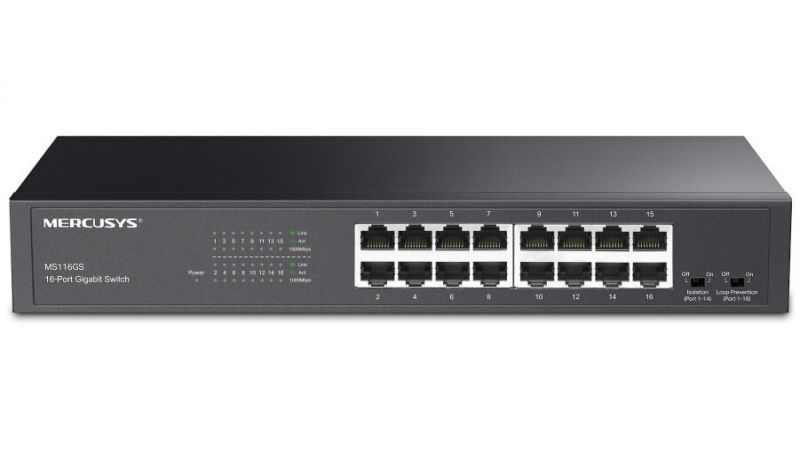 Mercusys Switch Gigabit MS116GS 16-Port 10/100/1000 Mbps Black Metal Enclosure