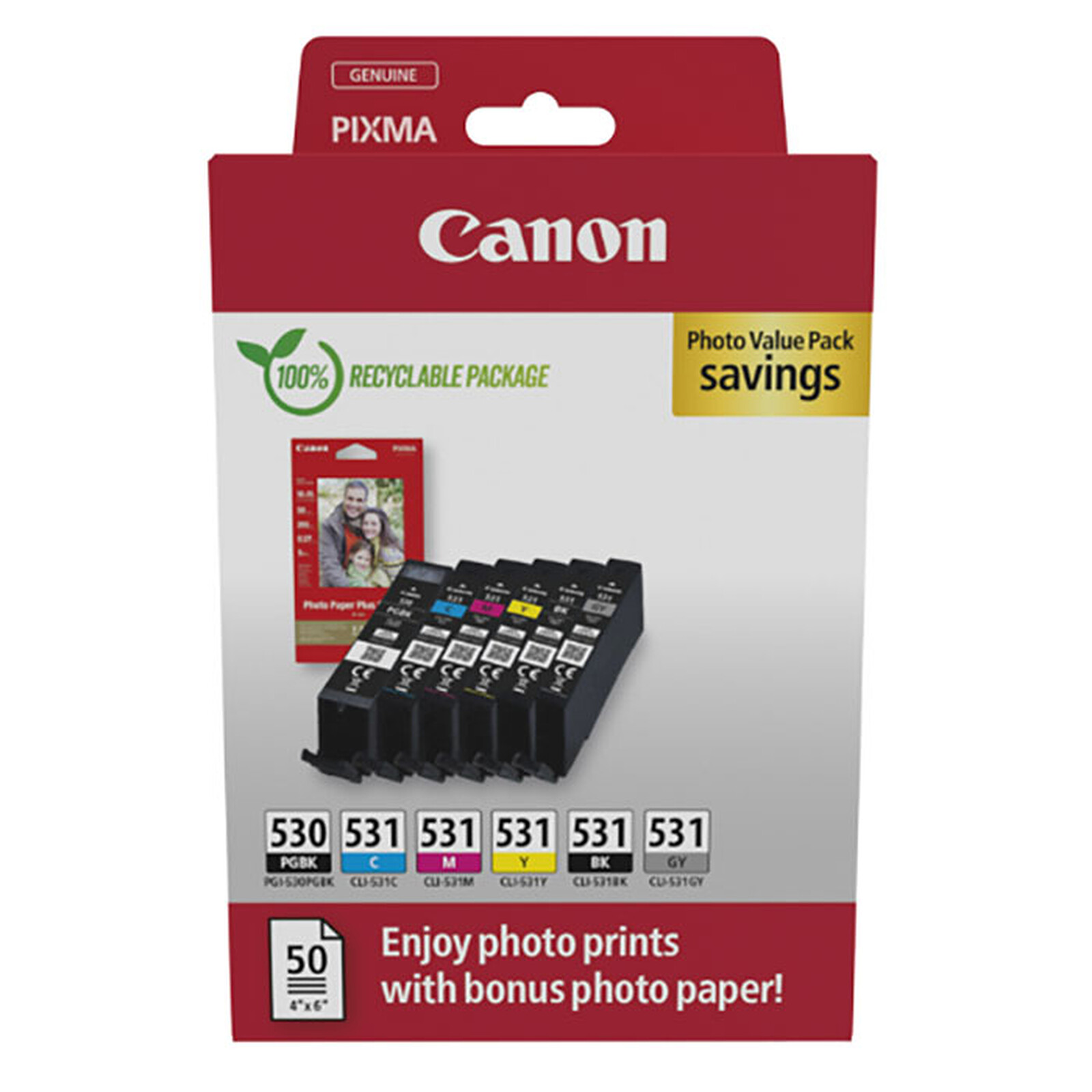 Canon Photo Value Pack PGI-530/CLI-531 (Black, Gray & Color Cartridges)