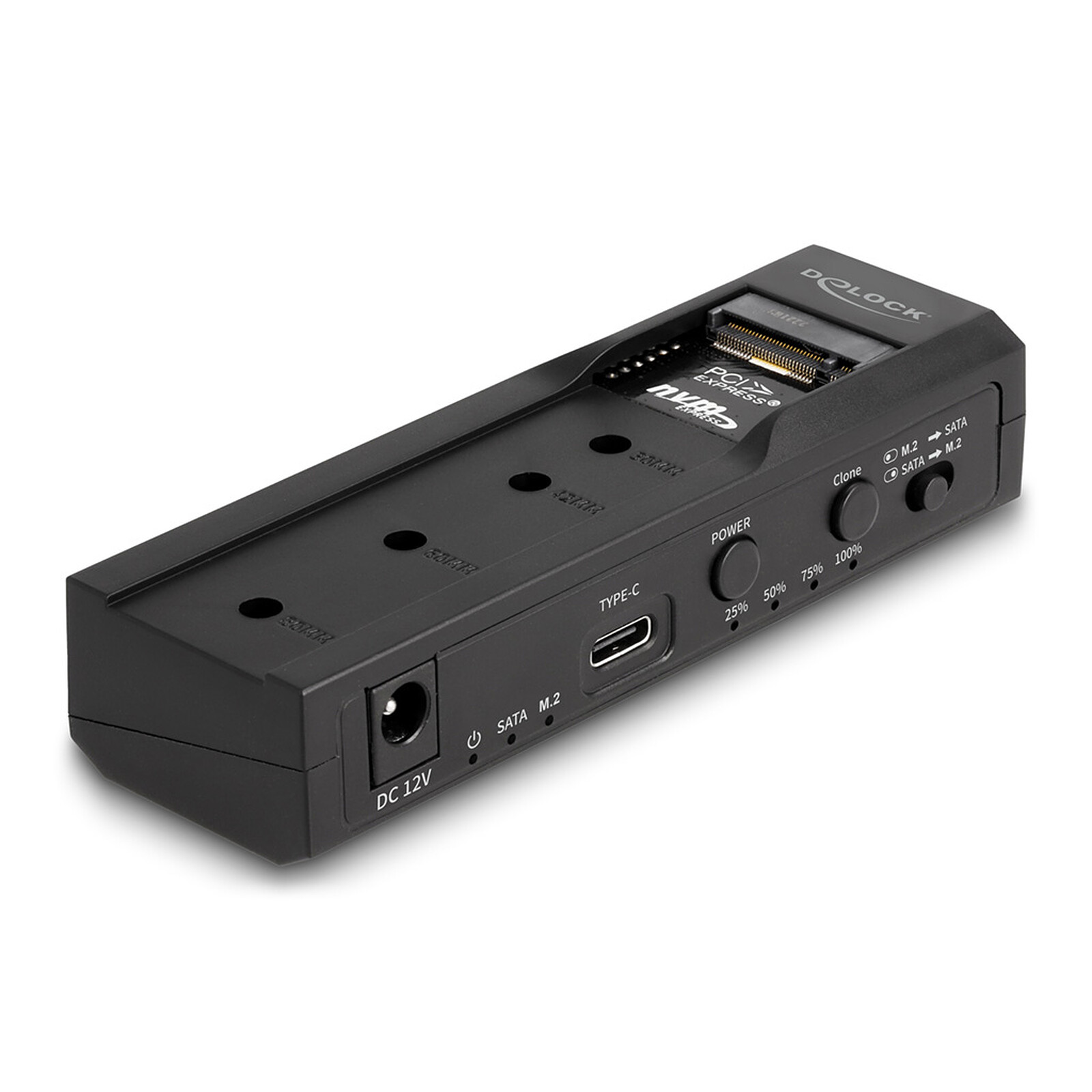 DeLock USB-C converter for 1x M.2 NVMe SSD + 1x SATA SSD / HDD with Cloning function