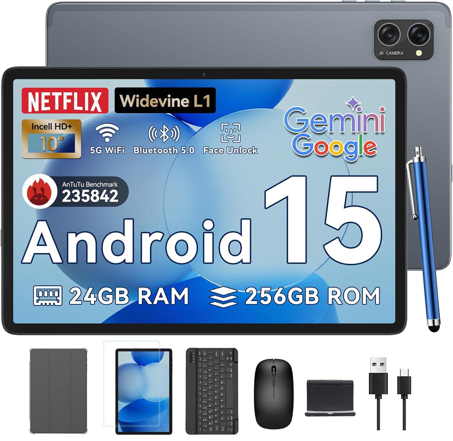 KINGRID T20 Tablet with Keyboard, Mouse, Stylus, and Protection Case