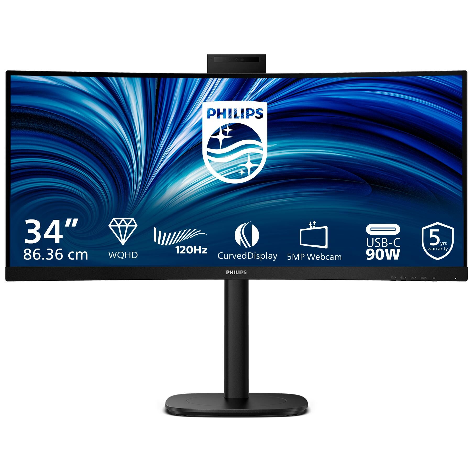 Philips 34B2U3600CH - 3000 Series - écran LED - incurvé - 34" - 3440 x 1440 WQHD @ 120 Hz - VA - 300 cd/m² - 3500:1 - HDR10 - 4 ms - HDMI, DisplayPort, USB-C - haut-parleurs - noir texturé