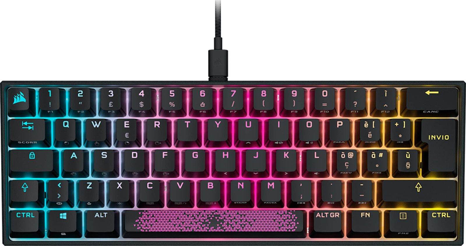 Clavier mécanique Corsair K65 RGB Mini 60% - Cherry MX Red - Noir - Compatible iCUE