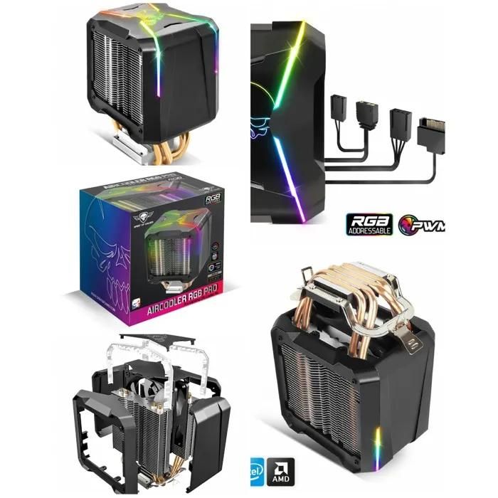 Spirit of Gamer Air Cooler Pro - Silent All-in-One CPU Cooler with Dual RGB Radiator and 92mm PWM Fan