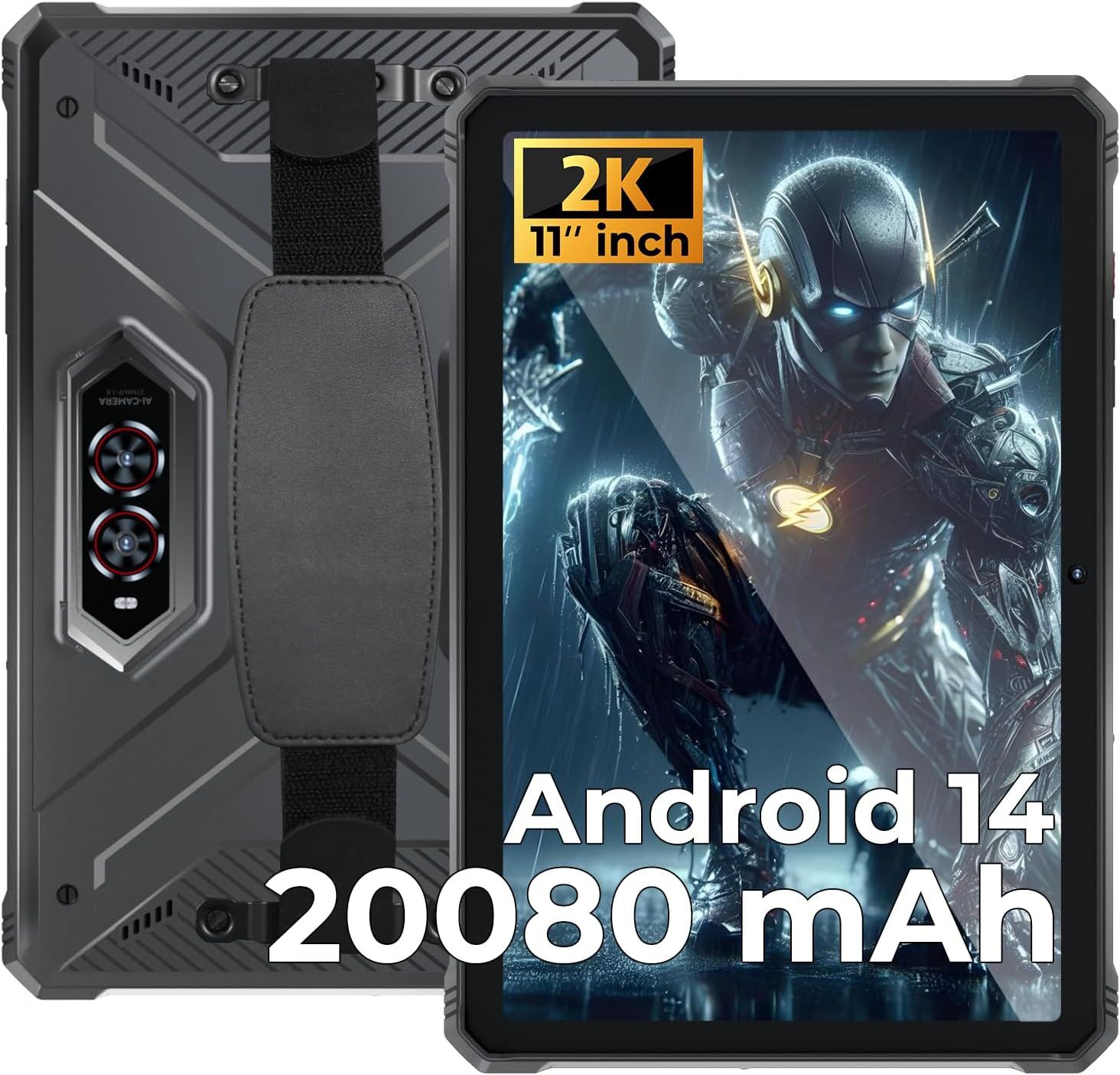HOTWAV R9 Pro 20Go + 256Go/TF 2To Android 14 Tablet, 11" FHD+ Touchscreen, 20080mAh, 64MP+16MP, Dual SIM 4G, WLAN 5G, Octa Core, IP68&IP69K, Face ID, GPS, OTG, Black
