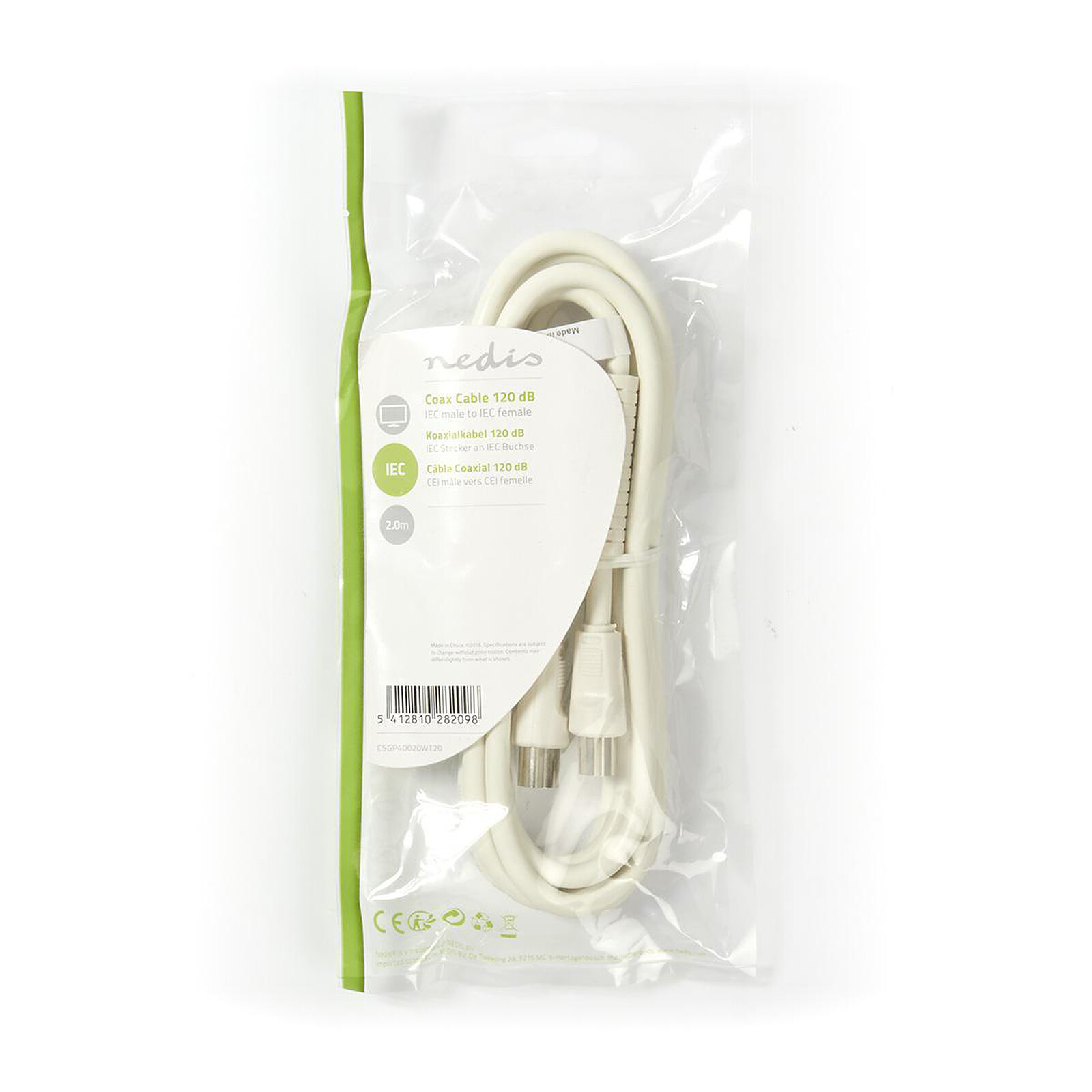 Nedis Coaxial cable 120 dB male/female for TV antenna (2 mtrs)