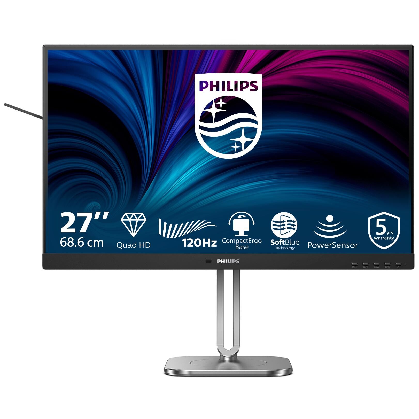 Philips 27B2N4500 - 4000 Series - écran LED - 27" - 2560 x 1440 QHD @ 120 Hz - IPS - 350 cd/m² - 1500:1 - 4 ms - 2xHDMI, DisplayPort - haut-parleurs - argent, Charbon
