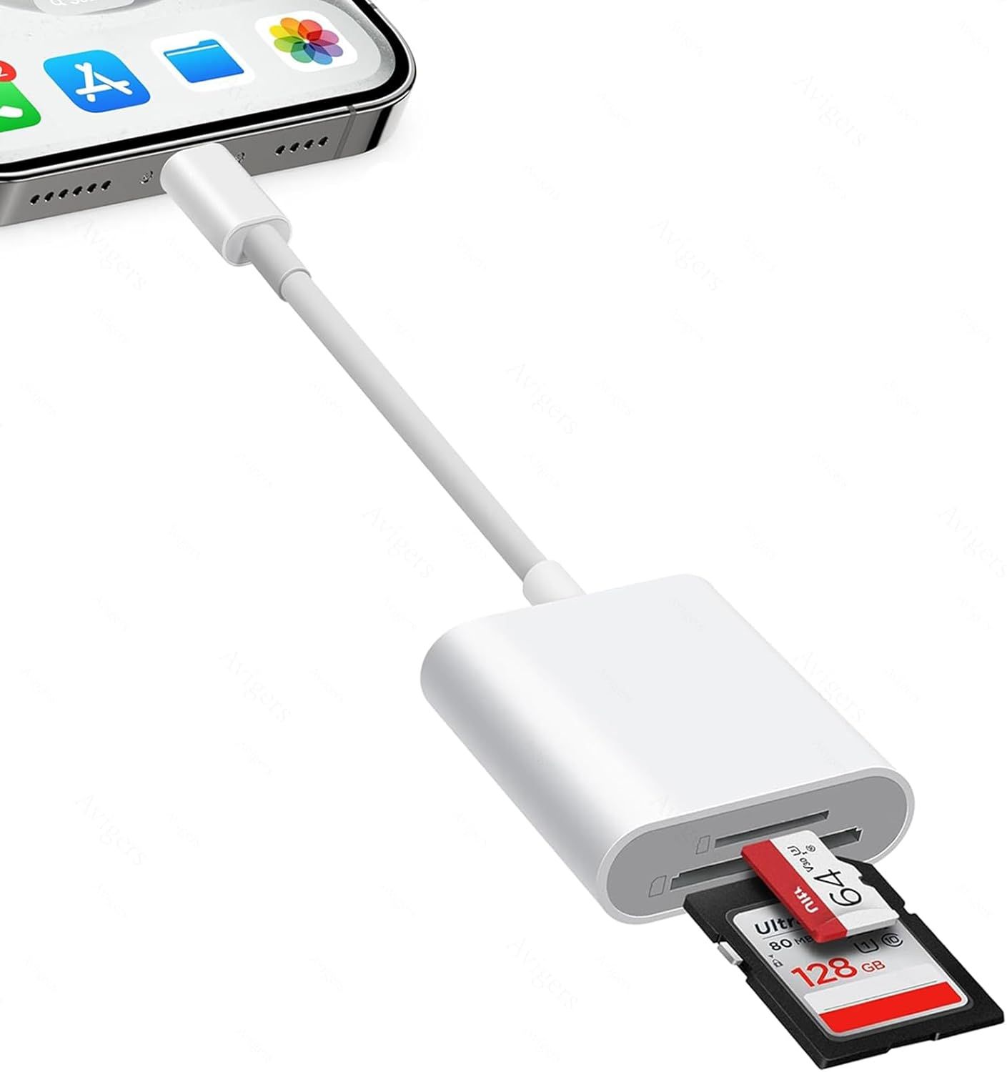 SD Card Reader for iPhone 5-14 (Lightning Port), 2 Slots, SD/Micro SD Cards