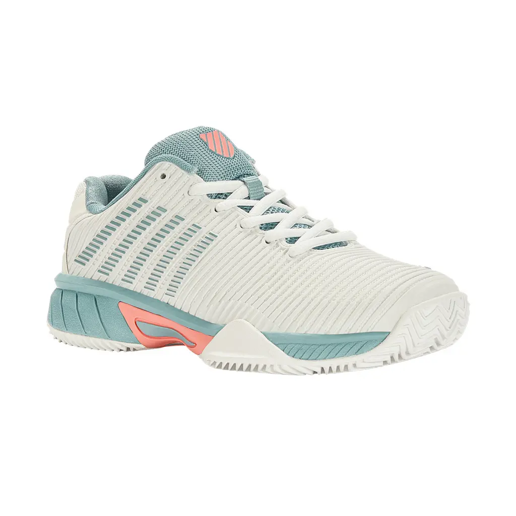K-Swiss Hypercourt Express 2 HB Junior Tennis Shoes - White/Nile Blue/Desert Flower