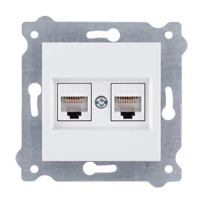 EXEN Double RJ45 Socket - Cat.6 - White - Frameless Mechanism - Indoor