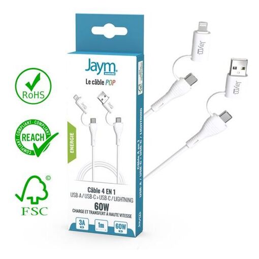 Collection JAYM - Câble de chargement USB - 1m, Blanc