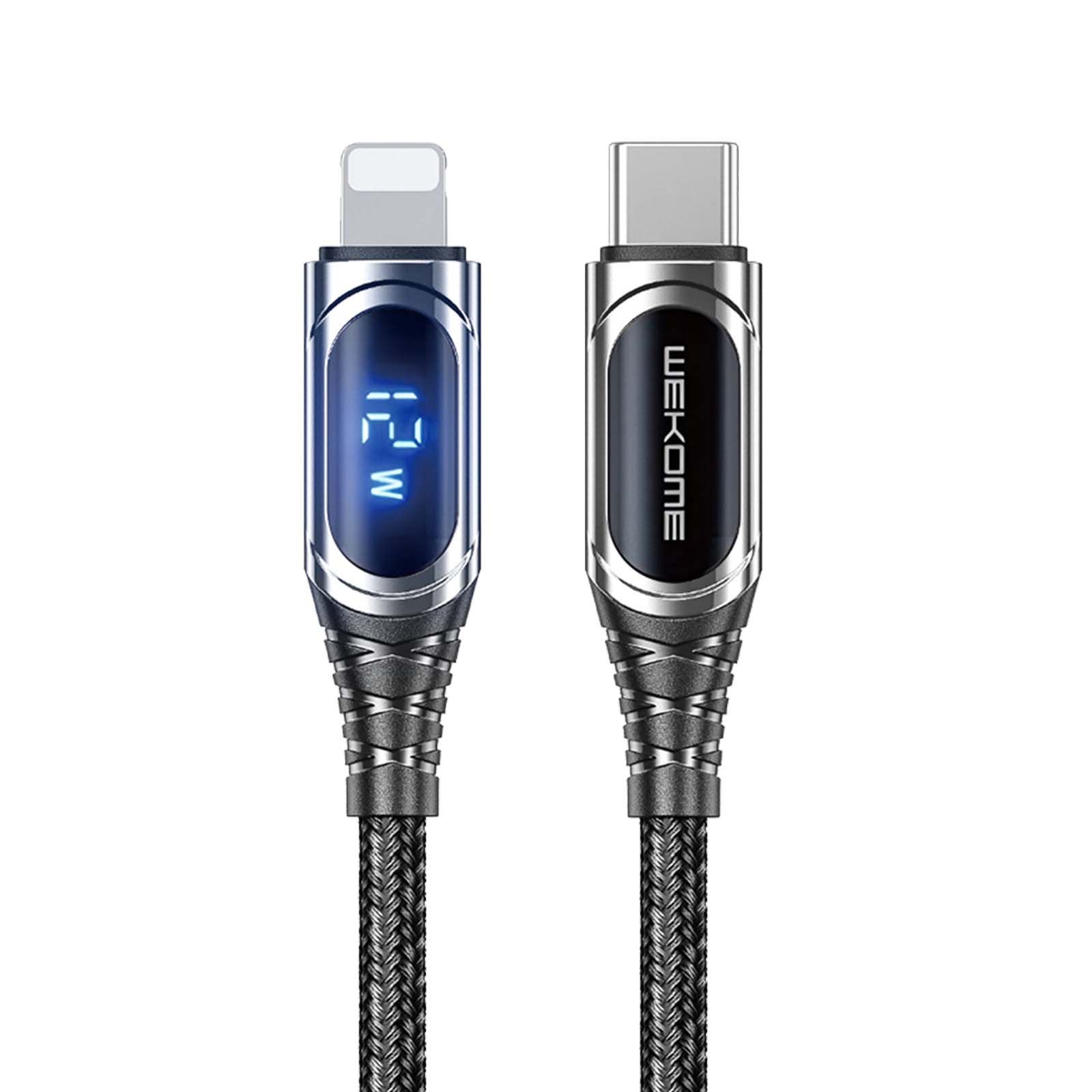 Wekome Sakin 20W USB-C to Lightning PD Cable, 1m, Quick Charge and Digital Display, Black/Silver