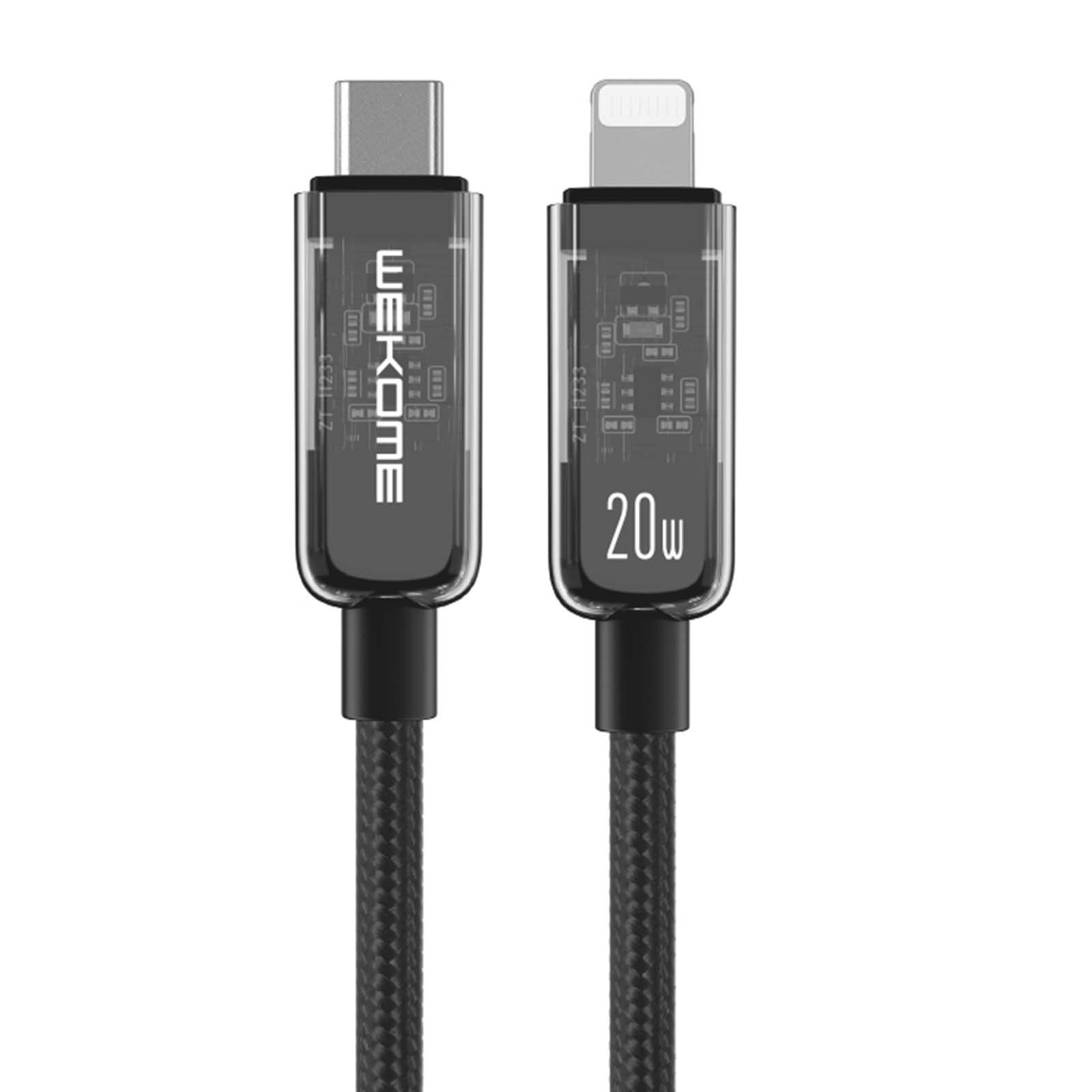 Câble Wekome Série Vanguard 1 m USB-C vers Lightning 20 W - Noir