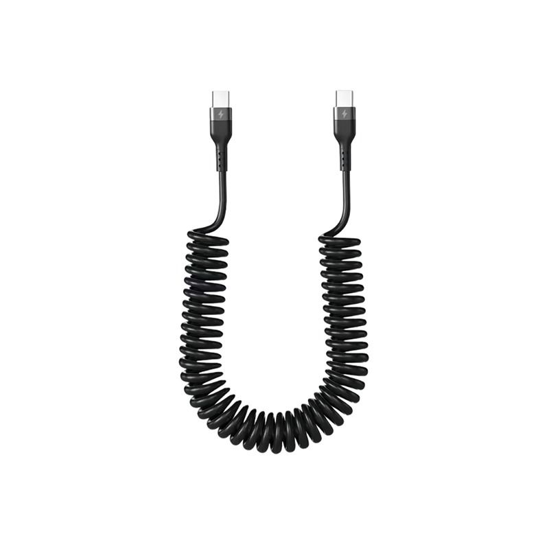 Cable de carga rápida 5A Tipo-C a Tipo-C con resorte retráctil, 2M, compatible con Huawei, Apple y Android (INF)