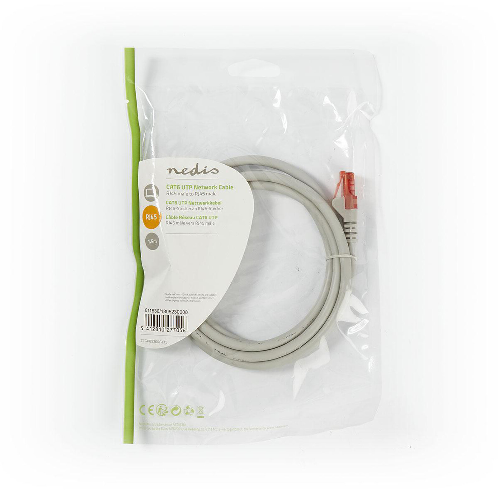 Nedis RJ45 cable category 6 U/UTP 1.5 m (Grey)