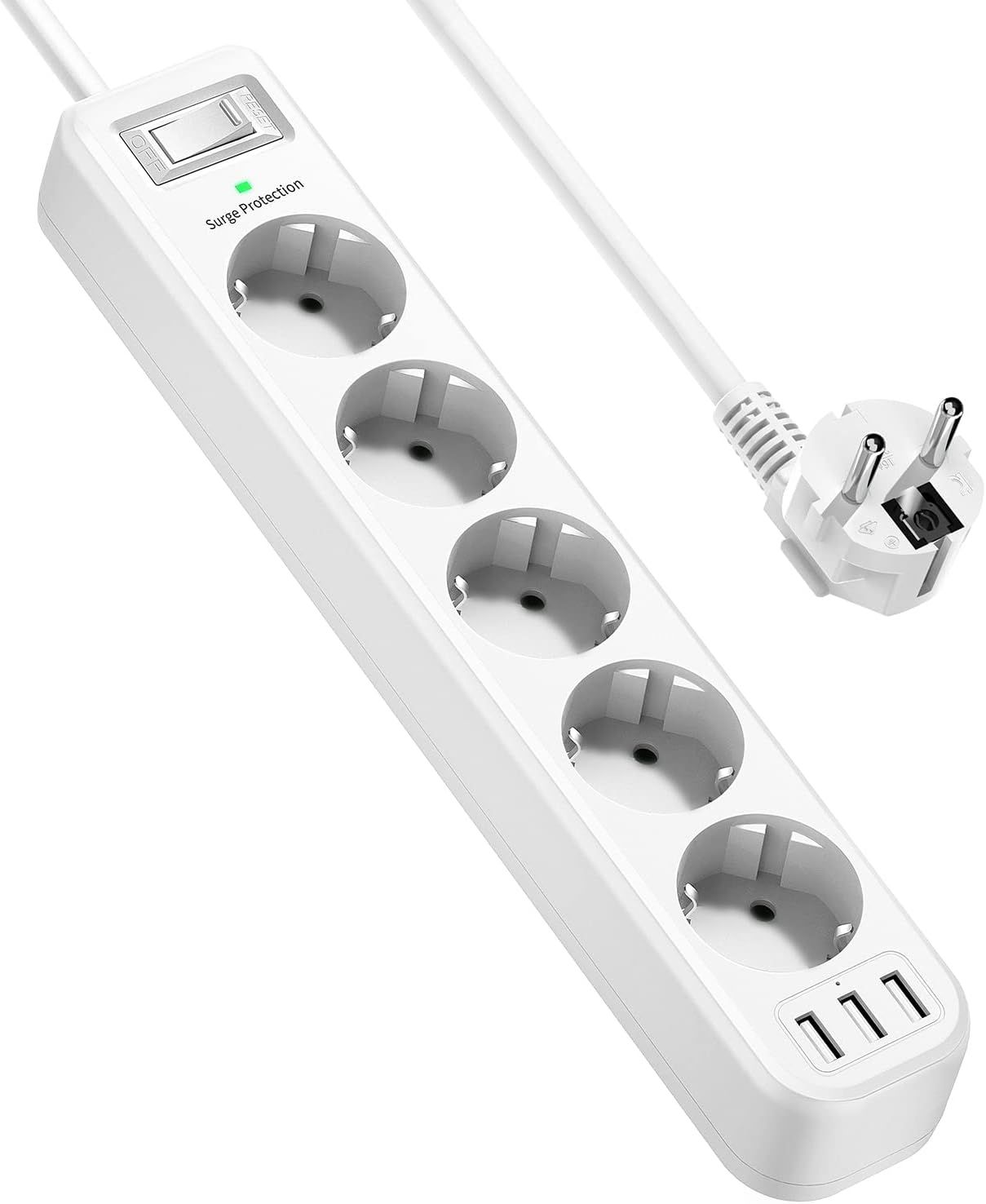 Spider Instinct 5-Outlet USB Surge Protector (4000W, 16A) with 3 USB Ports and 1.8m Cable