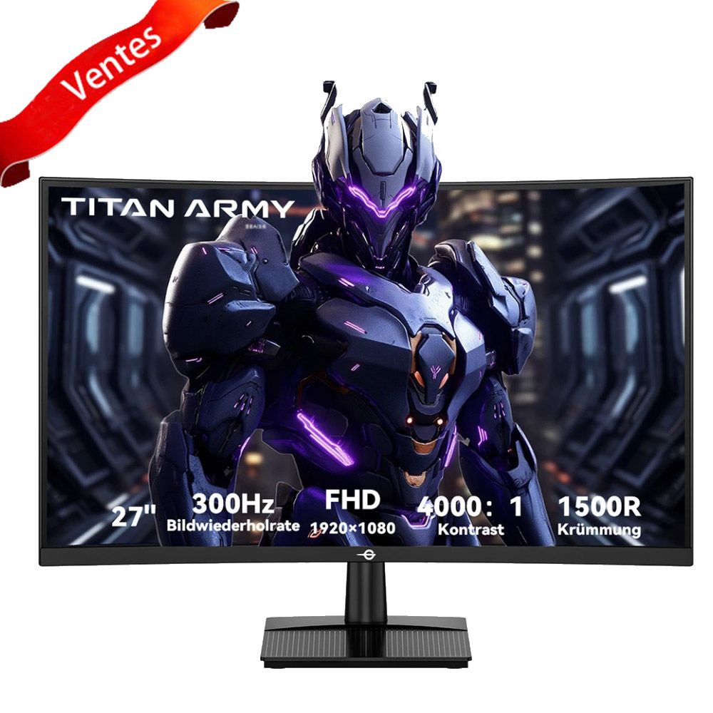 Écran de jeu TITAN ARMY C27A1H, écran VA incurvé de 27 pouces avec résolution 1920 x 1080, taux de rafraîchissement de 300 Hz