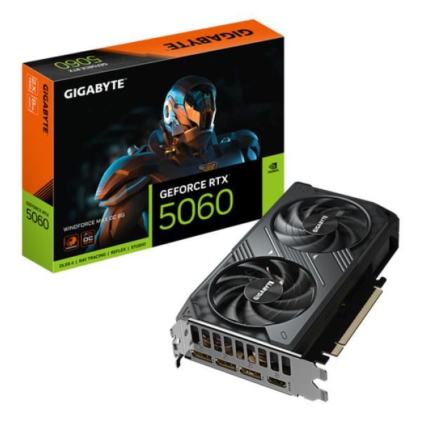 Gigabyte GeForce RTX 5060 WindForce MAX OC 8G - 8GB GDDR7, 128-bit, PCI-E 5.0, 2512MHz CPU Frequency, 3x DisplayPort, 1x HDMI, NVIDIA DLSS 4