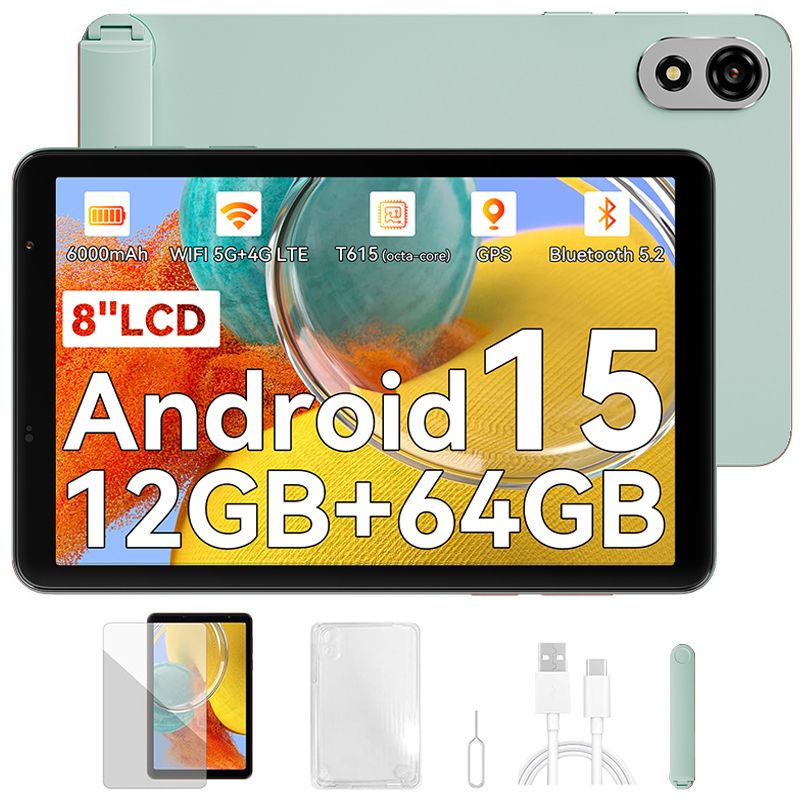 Blackview ZENO 1 Tablet, 8" FHD AI x Android, 12GB RAM, 64GB ROM, 2TB SD Card, 6000mAh, Widevine L1 1080P, Dual SIM (Green)