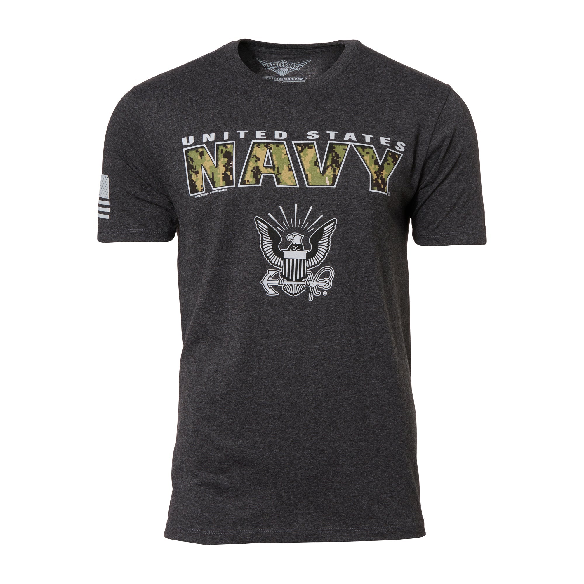 USN Camo Text Heather Black T-Shirt - S