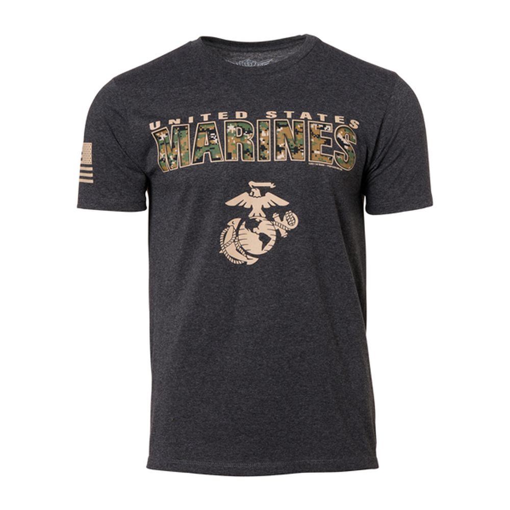 USMC Marpat Camo Text Heather Black T-Shirt - XL