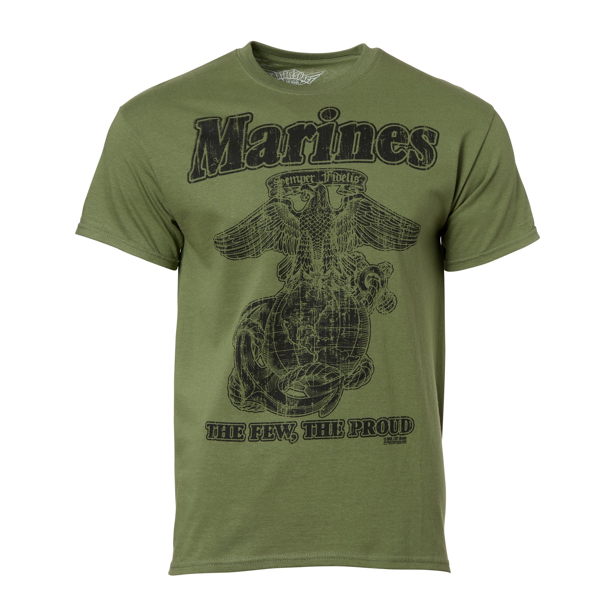 USMC Retro T-Shirt - Mil Green/Red - Size S
