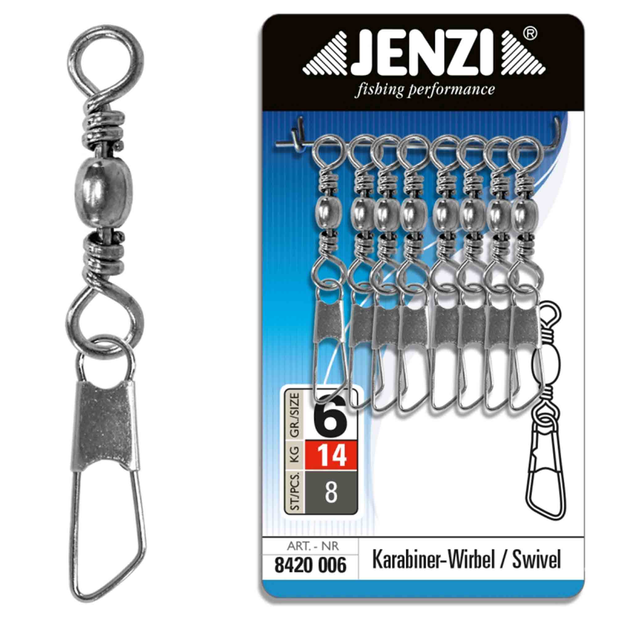 Jenzi Saltwater Resistant Nickel Plated Swivels, Size 6, 8-Pack