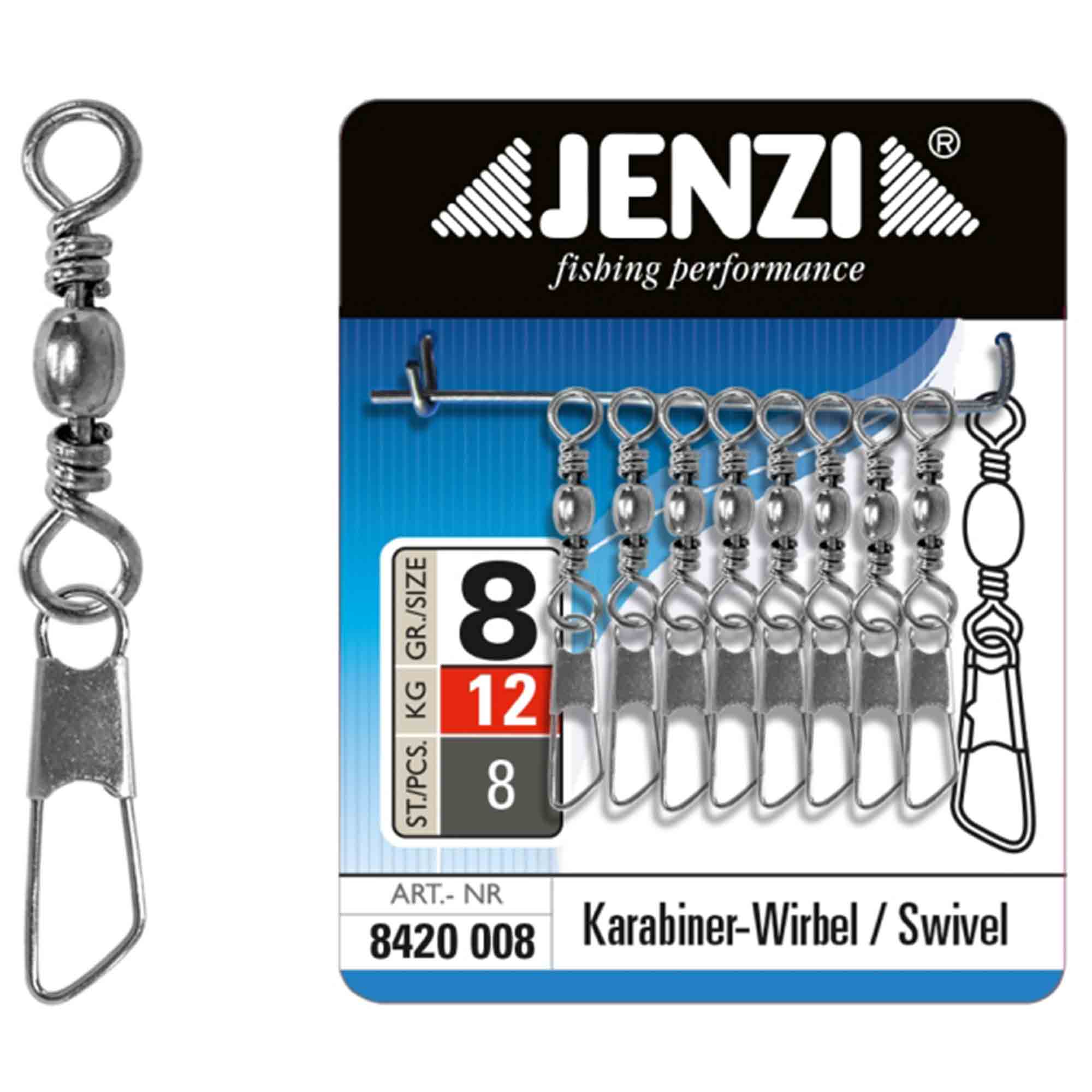 Jenzi Saltwater Resistant Nickel Plated Swivels, Size 8 (8 Pack)