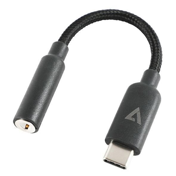 V7 USB-C to Headphone Adapter - 24-Pin USB-C Male to Mini Stereo 3.5mm Female - Black