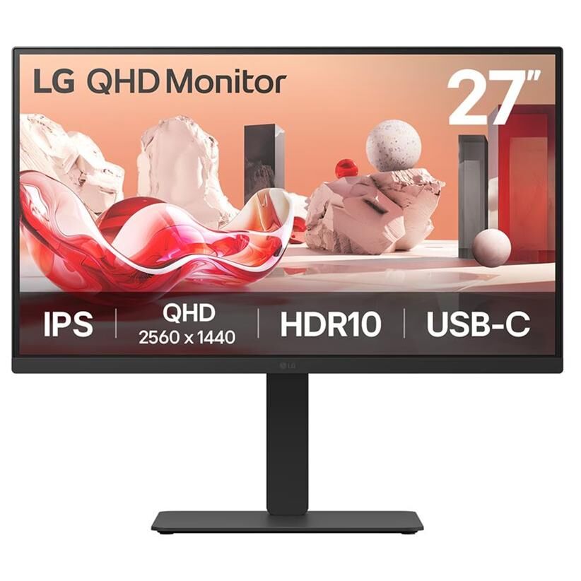 LG 27BA75QB-B - Écran LED - 27" - 2560 x 1440 QHD @ 100 Hz - IPS - 350 cd/m² - 1000:1 - HDR10 - 5 ms - HDMI, DisplayPort, USB-C - haut-parleurs - noir