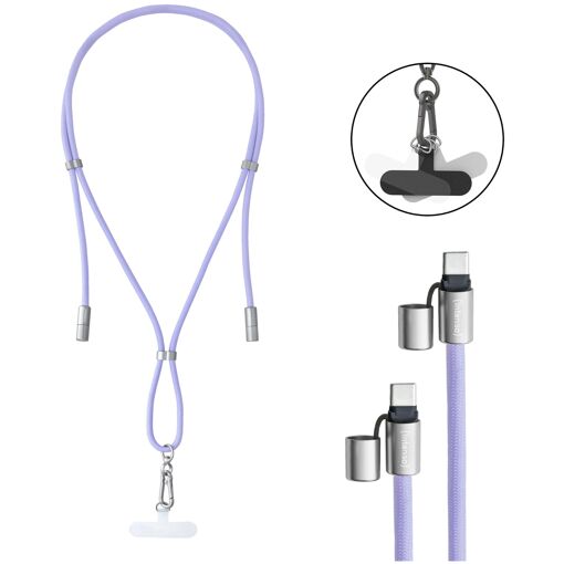 Câble Intenso Lanière USB-C vers USB-C, charge rapide 60W, longueur réglable, 1,65 m nylon, violet
