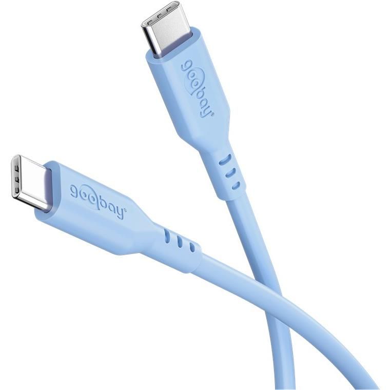 Câble USB-C Goobay, 1,5 m, en silicone souple et robuste bleu pastel