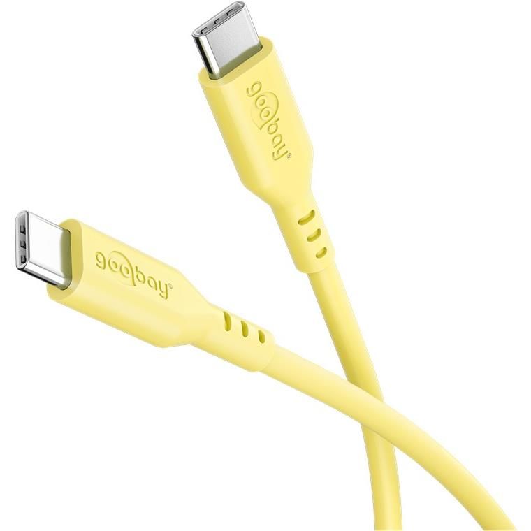 Câble USB-C Goobay, 1,5 m, en silicone doux et durable, couleur jaune pastel