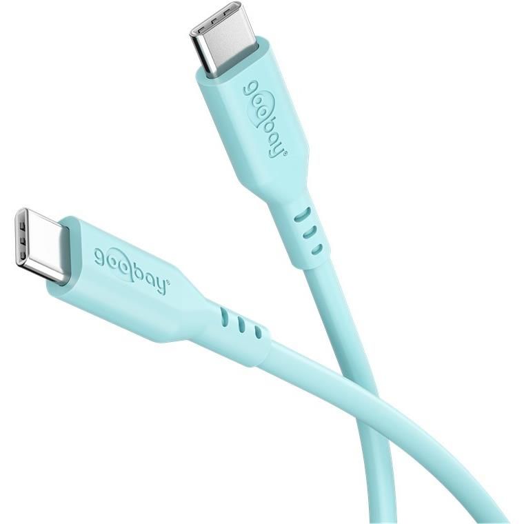 Câble USB-C Goobay en silicone souple et robuste, 1,5 m, turquoise pastel
