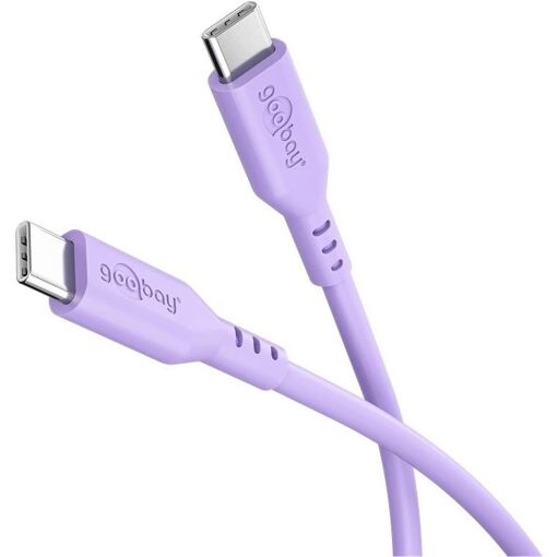 Cable USB-C Goobay, 1,5 m, de silicona suave y duradera en color violeta pastel