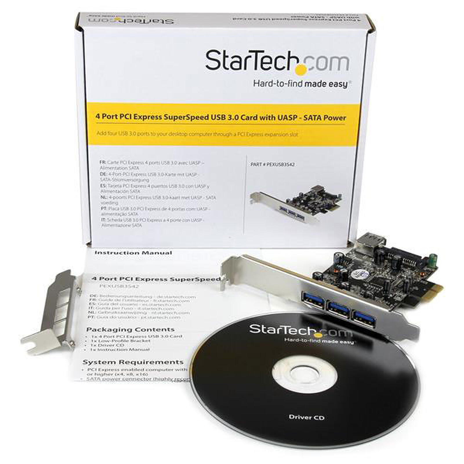 Carte contrôleur PCI-E StarTech.com (4 ports USB 3.0 Type-A - 1 interne et 3 externes)