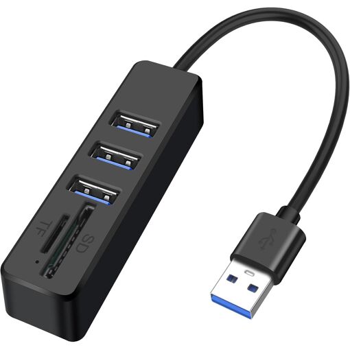 Hub USB Spider Instinct 5 en 1 - Adaptador multipuerto USB A con 3 puertos USB Tipo-A, lector de tarjetas SD/TF, estación base USB 2.0, conector USB A a USB A