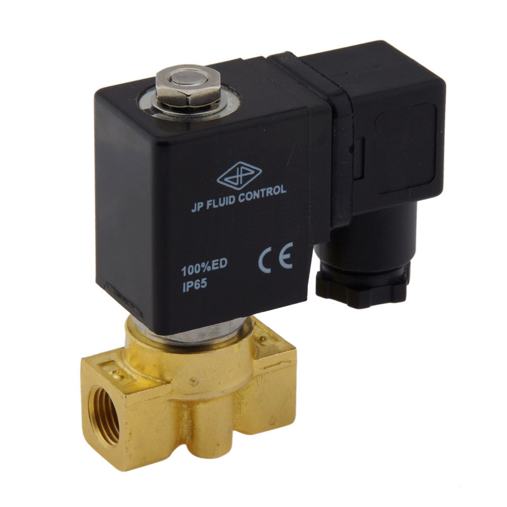 Vanne électromagnétique JP Fluid Control à 2 voies HP-DA 1/4'' laiton FKM 0-100 bar 230V AC