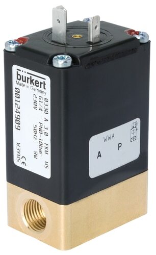 Burkert 2/2 Way Electrovanne, G1/4'' NO, Laton FFKM, 0-10bar/145psi, 24VDC, 0330, 373951