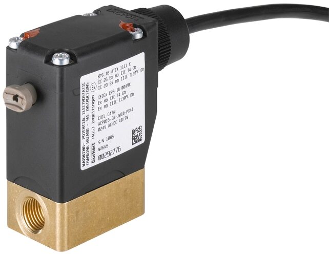 Burkert G1/4'' Electro-Solenoid Valve, NC, Laton, FKM, 0-10bar/145psi, 24VAC/DC, Oxygen, Oil-Free