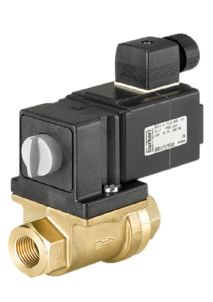 Burkert 0131 G1/2'' NC Laton NBR 0-1bar/15psi 230VAC Solenoid Valve