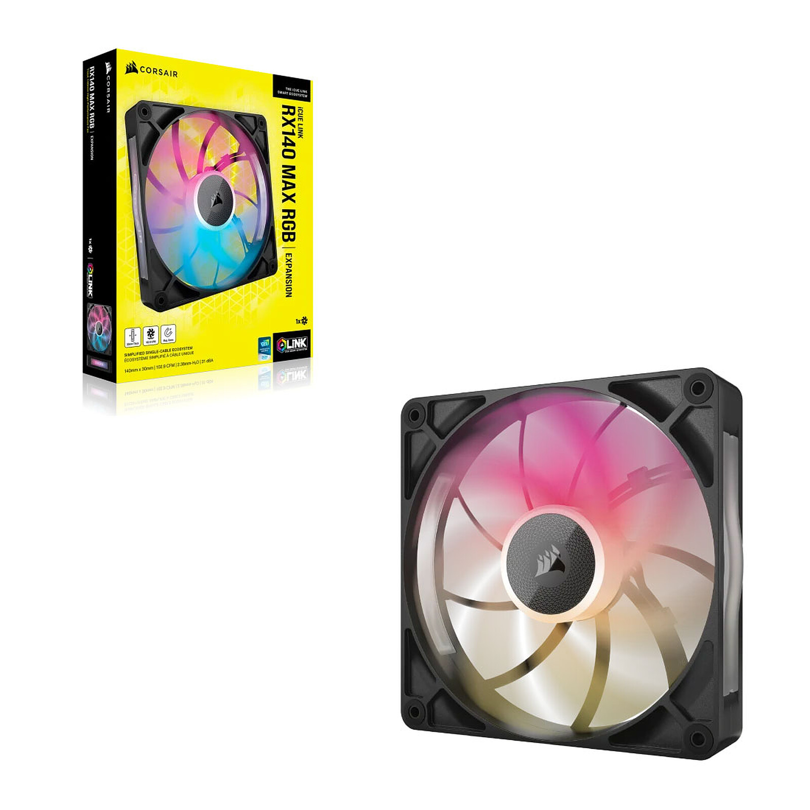 Ventilador Corsair iCUE LINK RX140 MAX RGB (Negro)