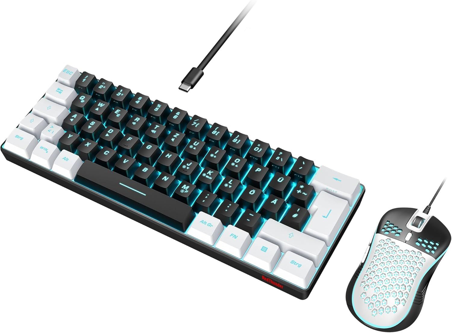 Kit de teclado y mouse para juegos Redthunder - Teclado mecánico compacto del 60% con iluminación RGB y construcción de nido de abeja
