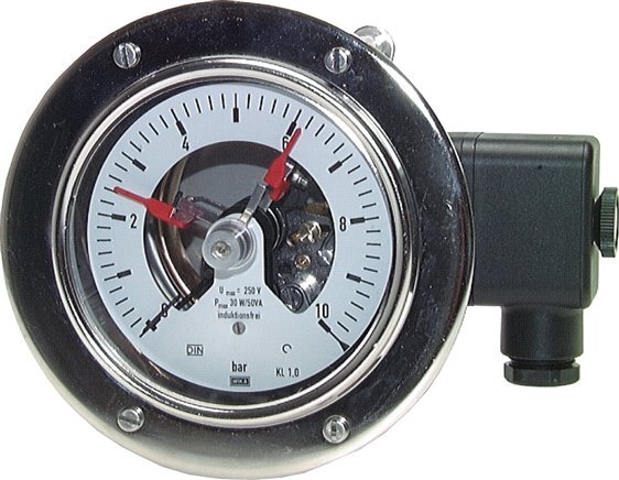 WIKA Contact Manometer 1NC/2NO 0-100bar (1450psi) Stainless Steel/Brass 160mm Class 1 Rear Connection