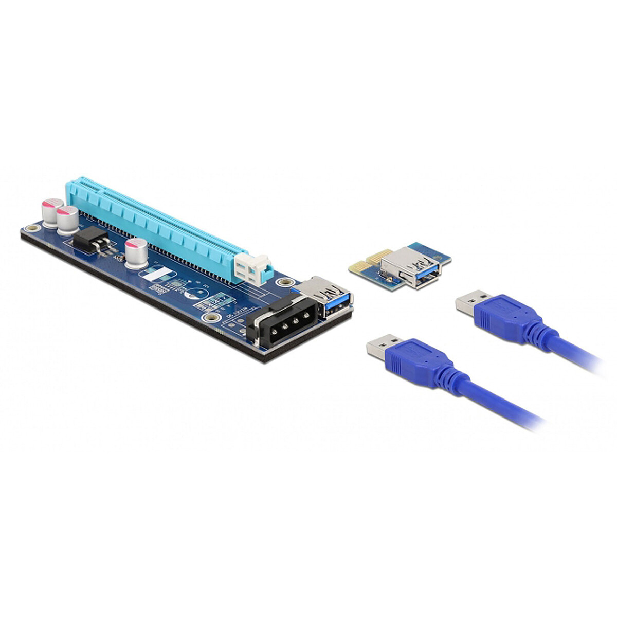 DeLock Riser Card PCIe x1 vers slot PCIe x16 avec câble USB 60 cm et câble d'alimentation SATA