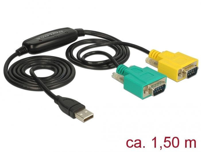 Câble DeLOCK USB Type-A vers DB-9, 1,5 m, Noir/Vert/Jaune