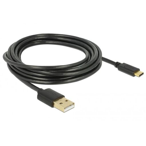 Delock USB 2.0 Cable - 3m, USB A to USB C, Black