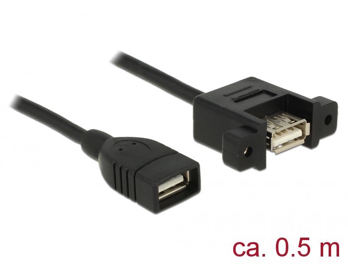 Delock USB 2.0 Cable - 0.5m, Type A, Black