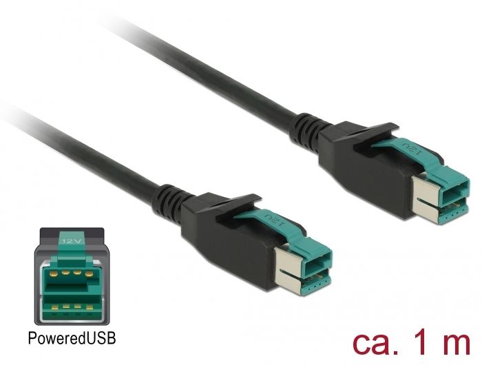 Delock PoweredUSB Cable - 1m, Black
