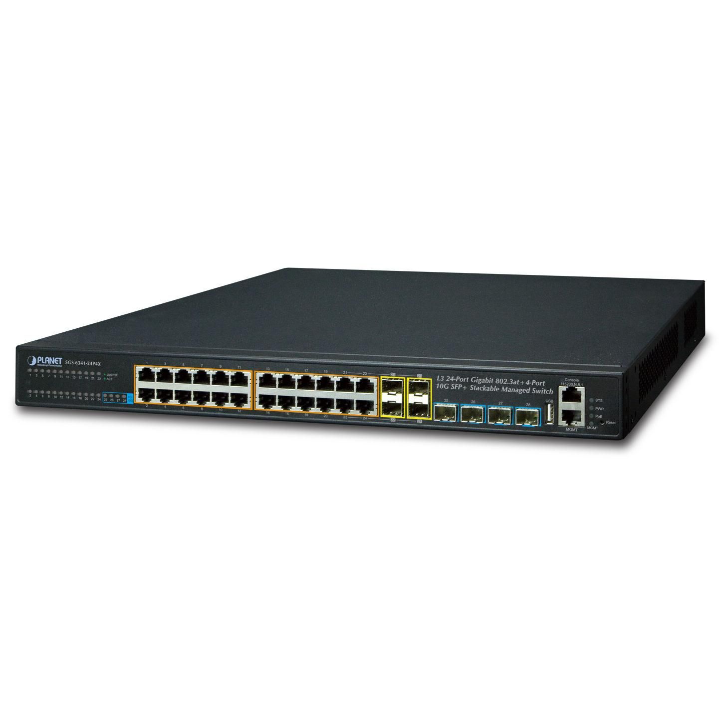 Planet SGS-6341-24P4X Managed Network Switch L3 Gigabit Ethernet (10/100/1000) with Ethernet Connection, PoE Support