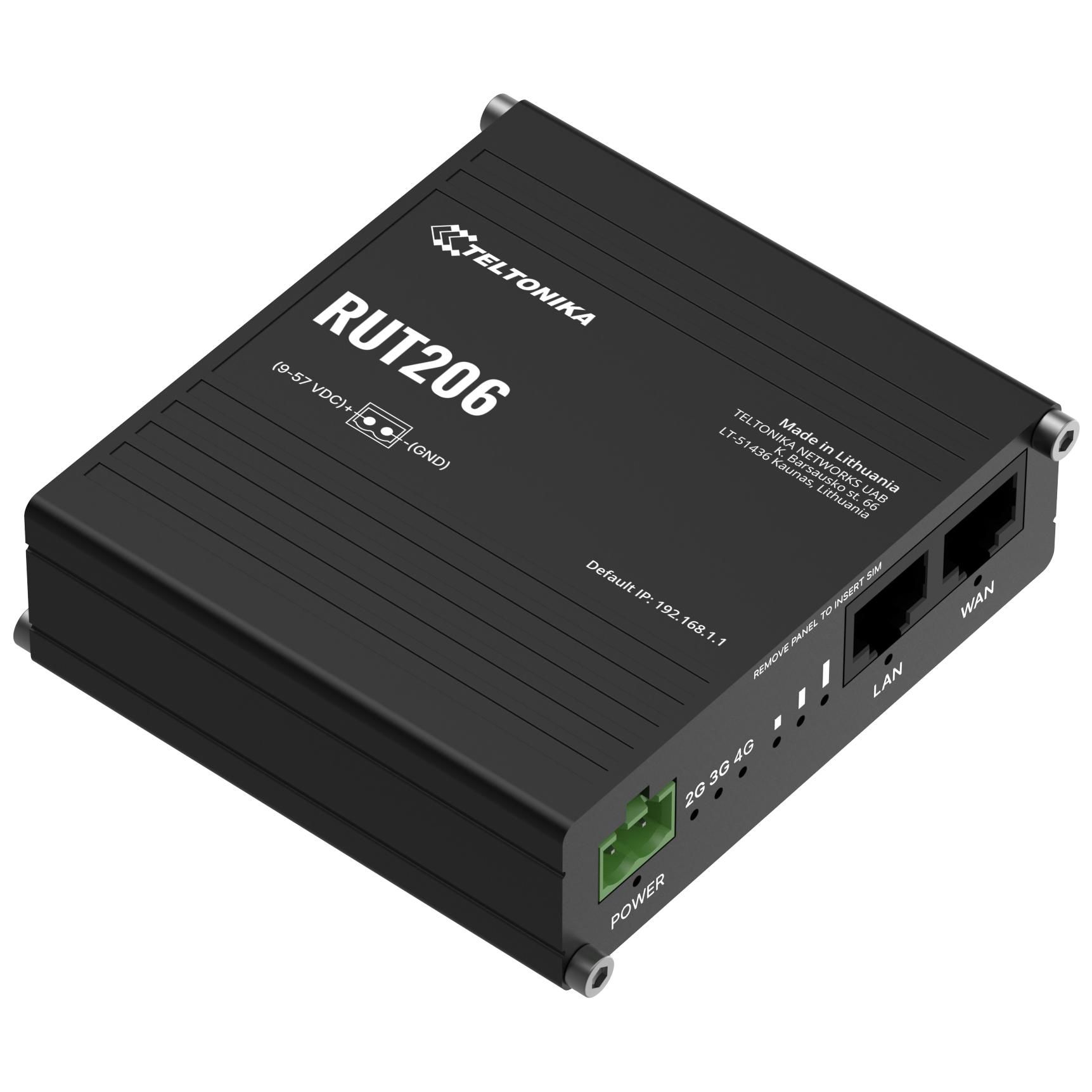 Teltonika RUT206 - Wireless Router - WWAN 2.4GHz - 3G, 4G, 2G - DIN Rail Mount, Wall Mountable